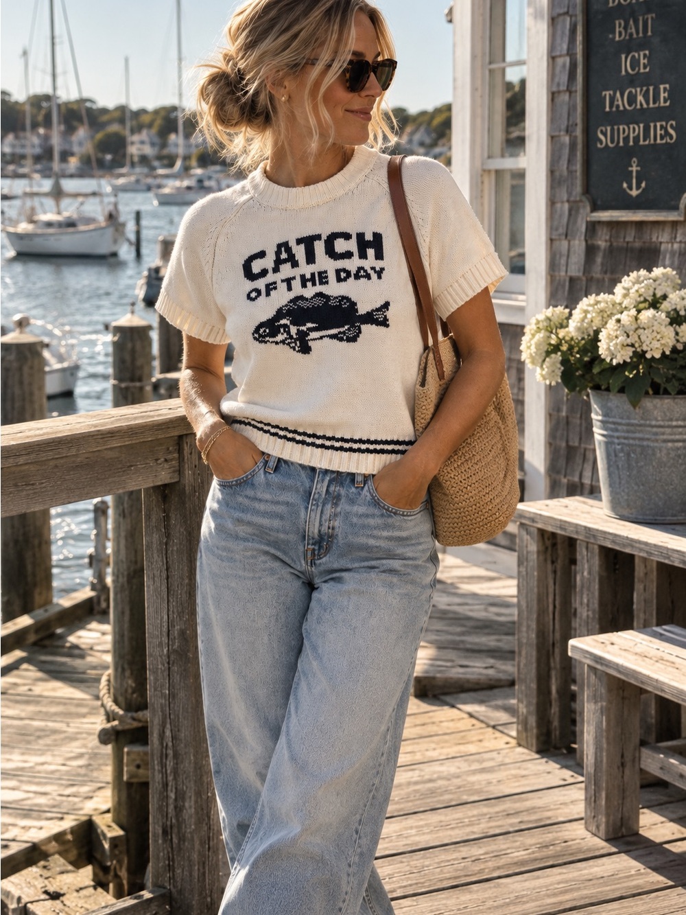 Free Assembly XL “Catch of the Day” Short Sleeve Knit Fish Sweater